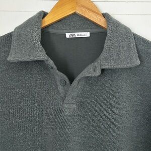 Zara Men’s Size L Long Sleeve Terry Cloth Polo Neck Pullover Sweater
